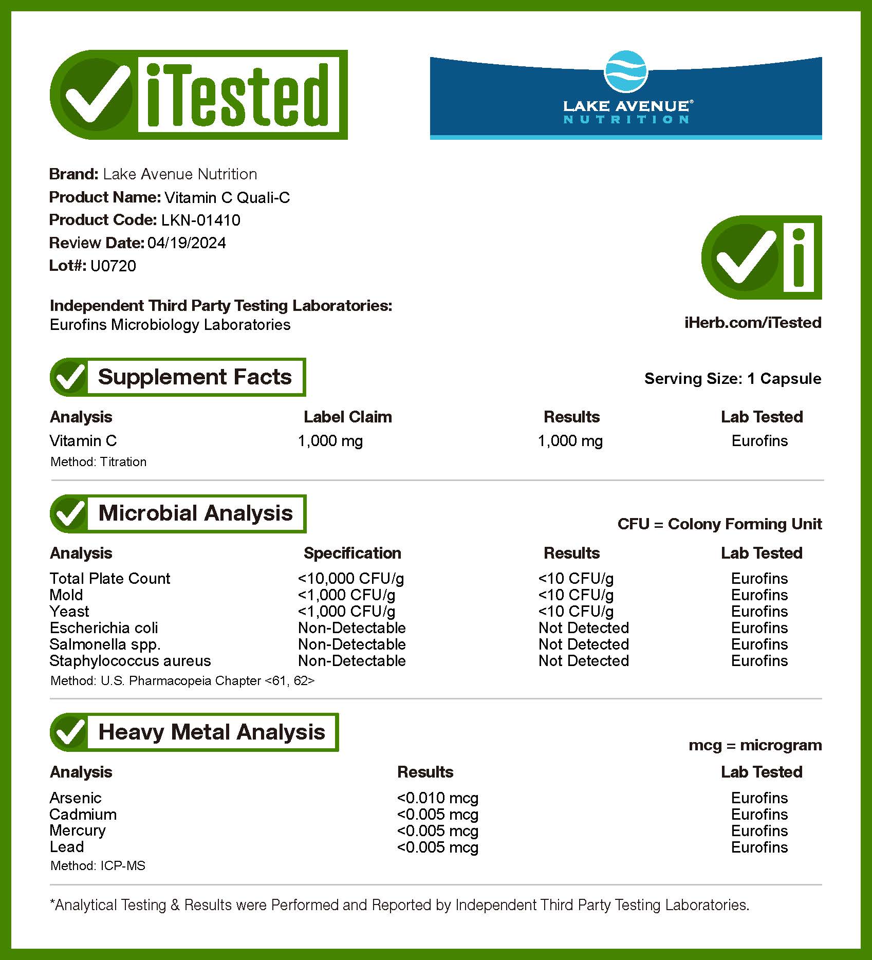 LAKE AVENUE NUTRITION Vitamin C 365 2セット